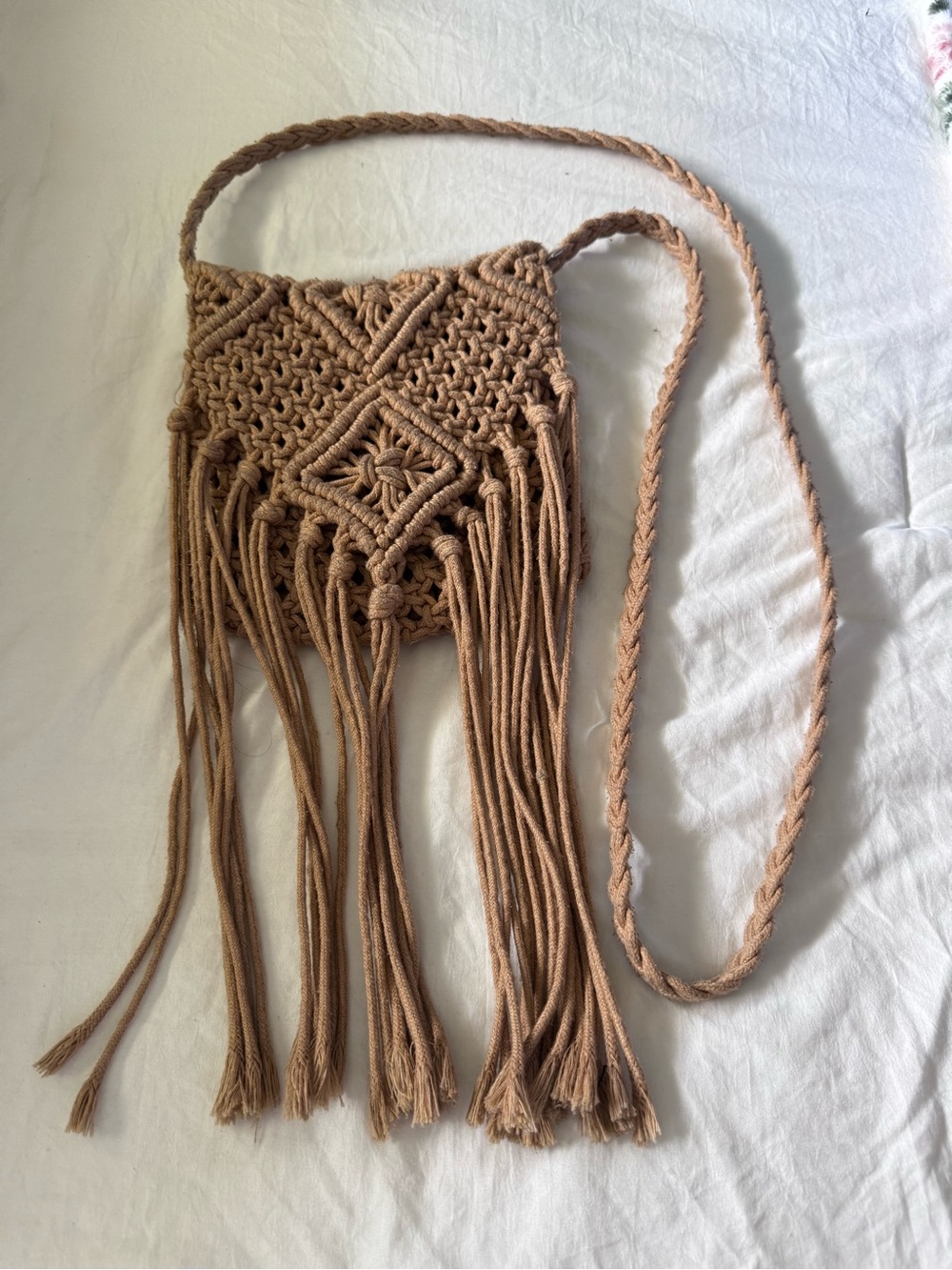 Forever 21 Macramé Fringe Crossbody Bag in Tan
